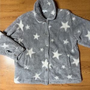 PJ Salvage Cozy Star Print Jacket Size XL Gray White